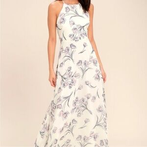 LULUS Adventure Seeker cream floral print maxi